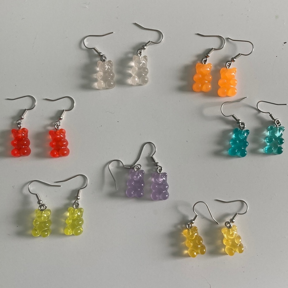 7 multi color gummy bear dangly earrings
